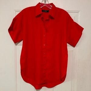 Ralph Lauren Black‎ Label 100% Linen Women’s Petite Size S Red Relaxed Fit